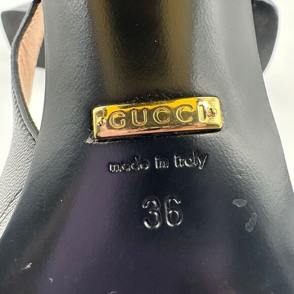 GUCCI Black Baby Bit Horsebit Square Toe Slingback Heel Size 36 Leather Block - Picture 10 of 11